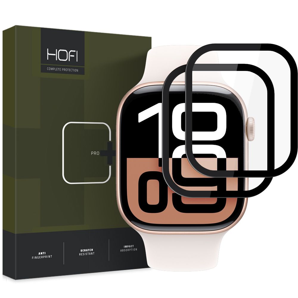 Szkło hybrydowe na ekran Hofi Hybrid Pro+ do Apple Watch 11 (42 mm)<br />Apple Watch 10 (42 mm), z czarną ramką. W zestawie znajdują się 2 sztuki.